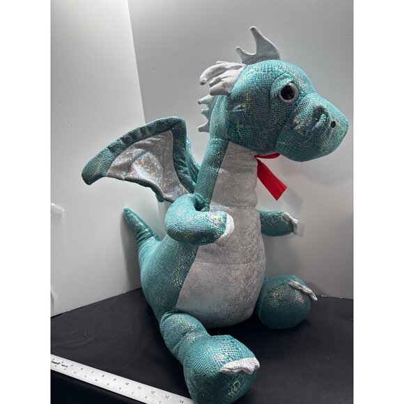 Large 20-Inch Blue Dragon Metallic Plush Toy With Red Ribbon By Walmart - Picture 1 of 8